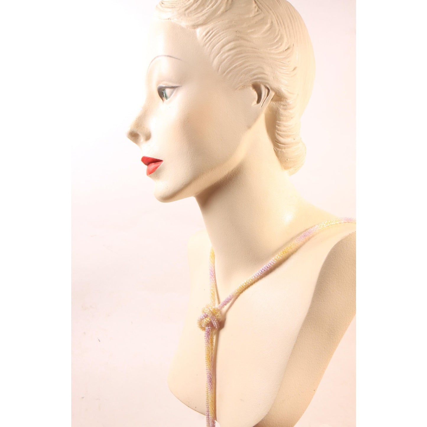 1920s Pastel Purple, Yellow and Cream Beaded Tassel Flapper Necklace