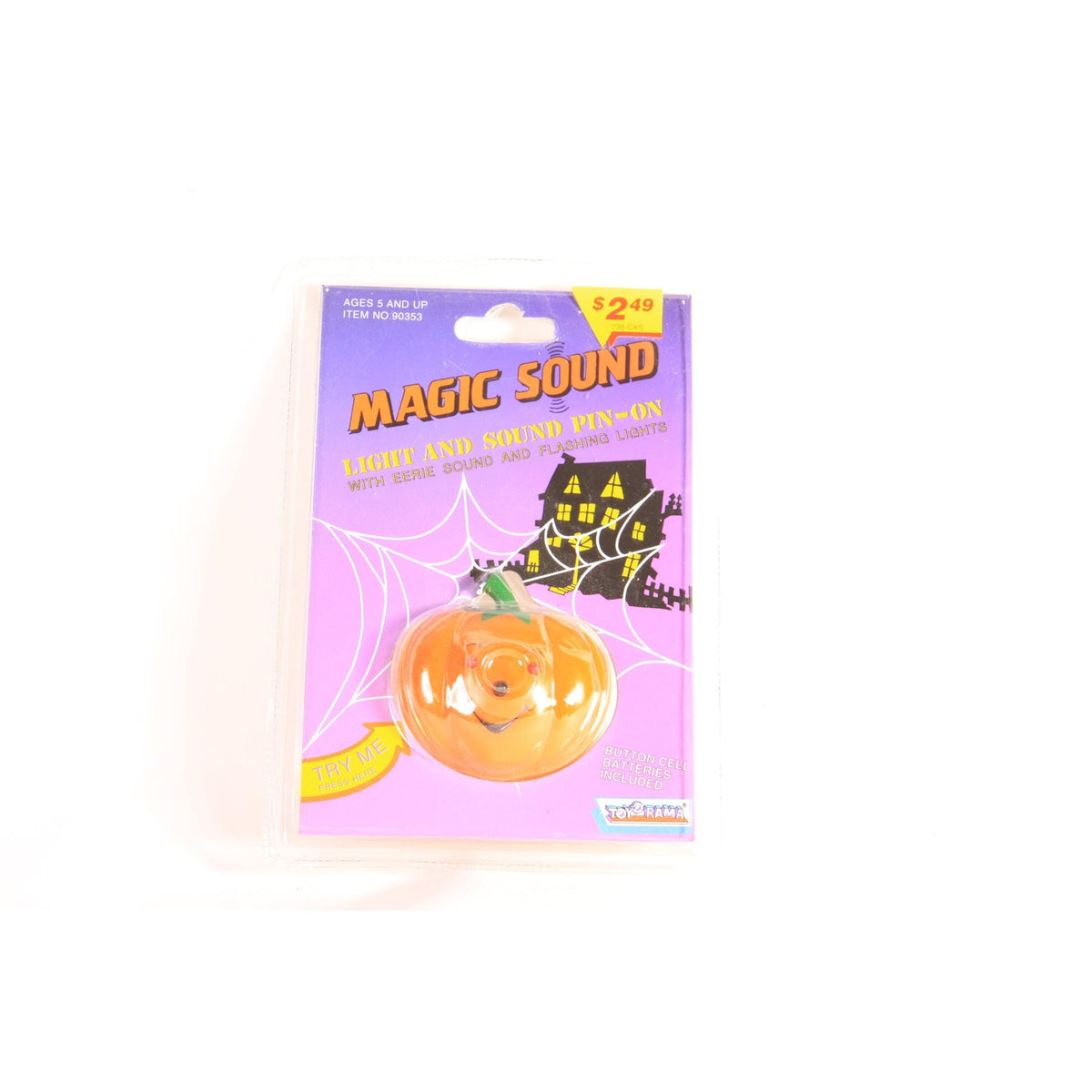 Deadstock 1990s Novelty Halloween Light and Sound Jackolantern Pumpkin Brooch Pin by Toyorama