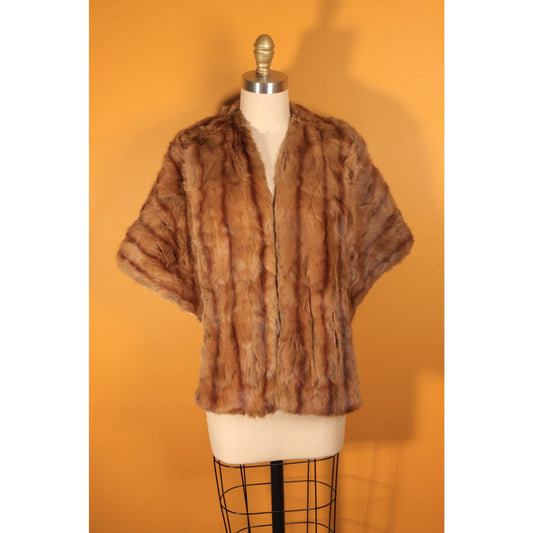1950s Brown Fur Adjustable Length Shawl Wrap