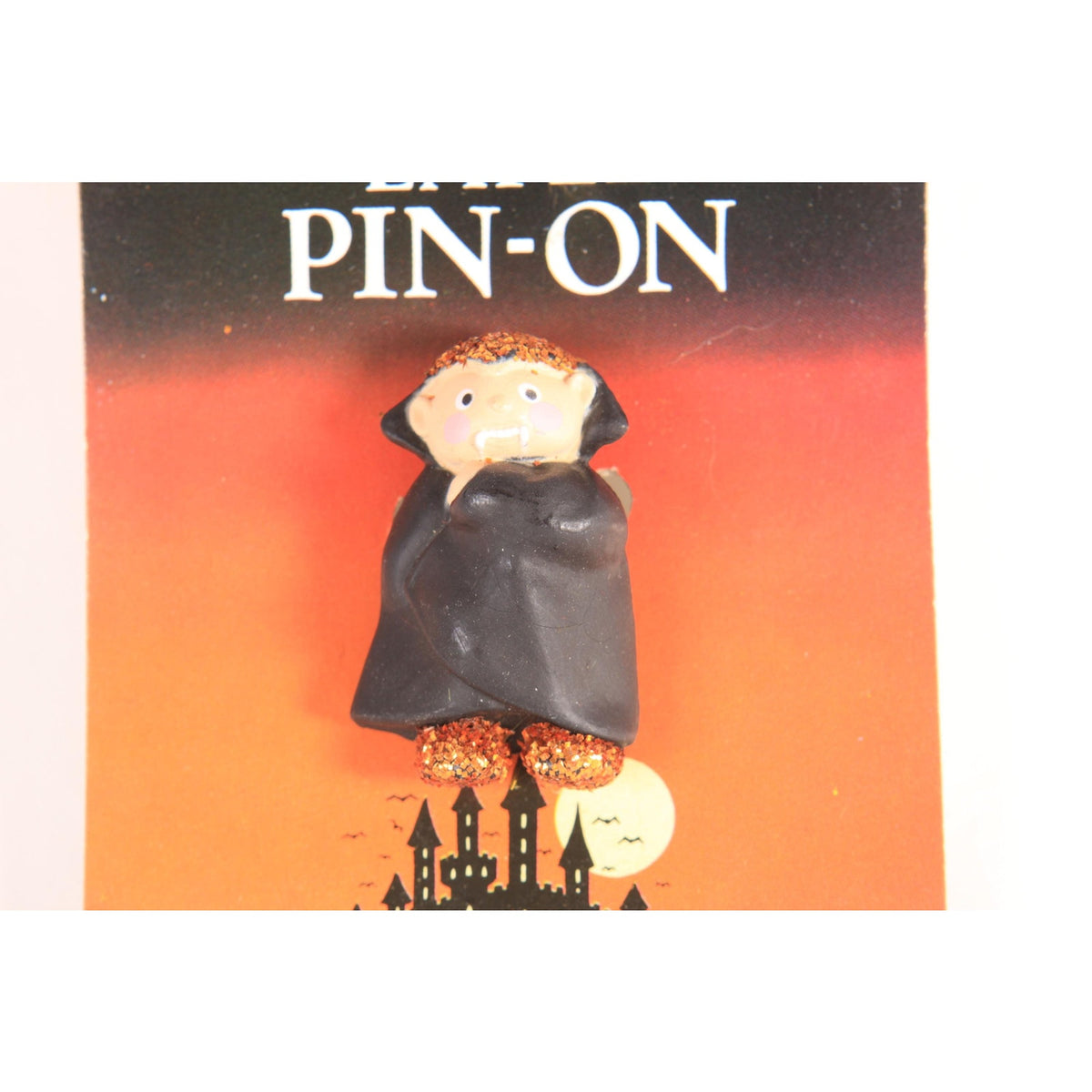 Deadstock 1990s Novelty Glitter Vampire Brooch Pin by Fun World
