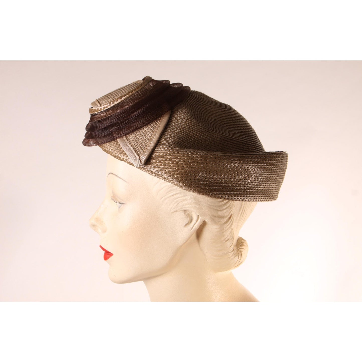 1950s Pale Green, Tan and Brown Abstract Avant Garde Formal Hat