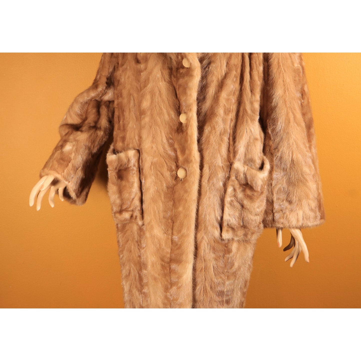 1950s Honey Brown Mink Fur Long Sleeve Pocketed Coat by Chajage's Atlanta -XL