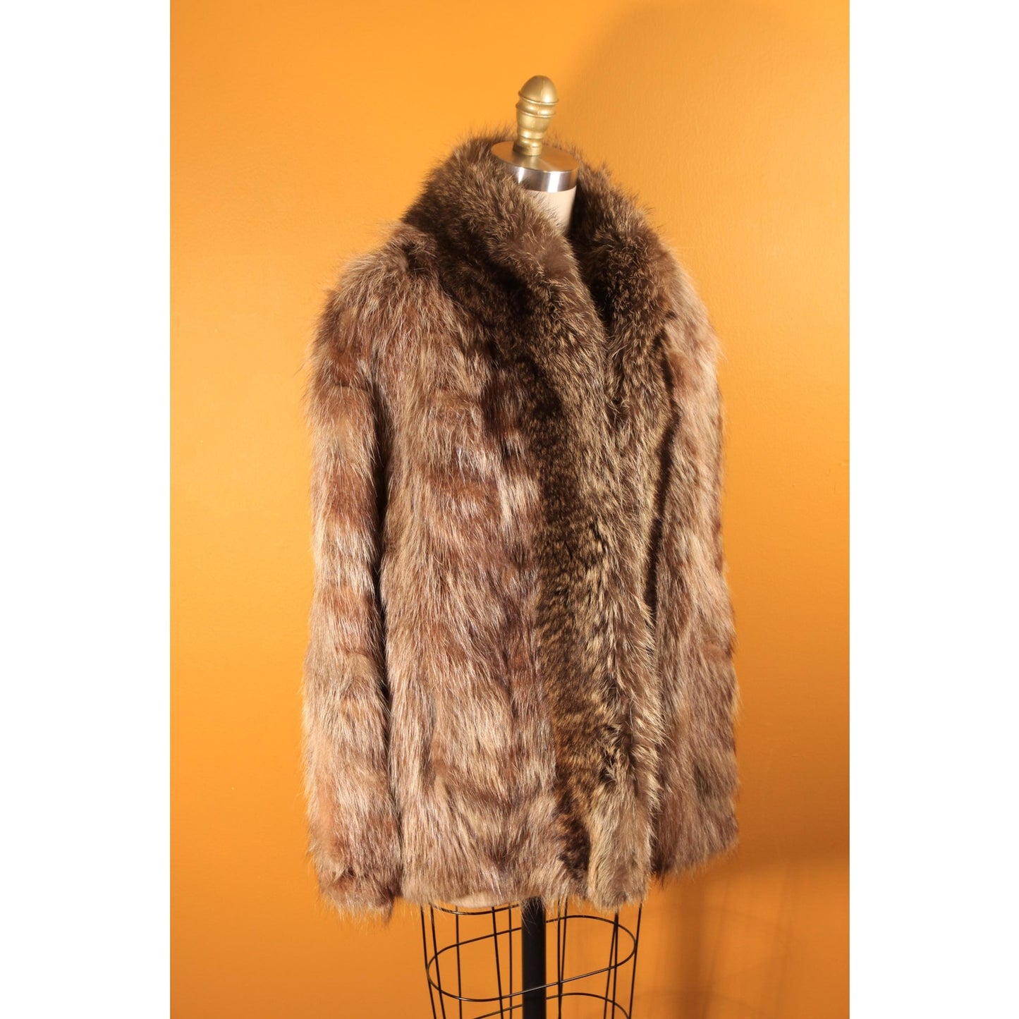 1950s Brown and Gray Long Sleeve Raccoon Fur Coat by Polar Crown Furs by McDaniel's -L