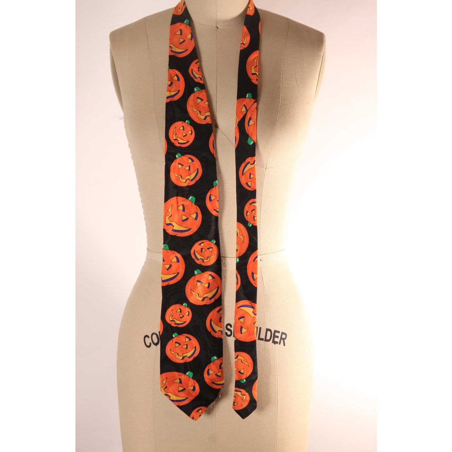 1980s Black and Orange Novelty Pumpkin Halloween Jackolantern Necktie Tie by Novelties