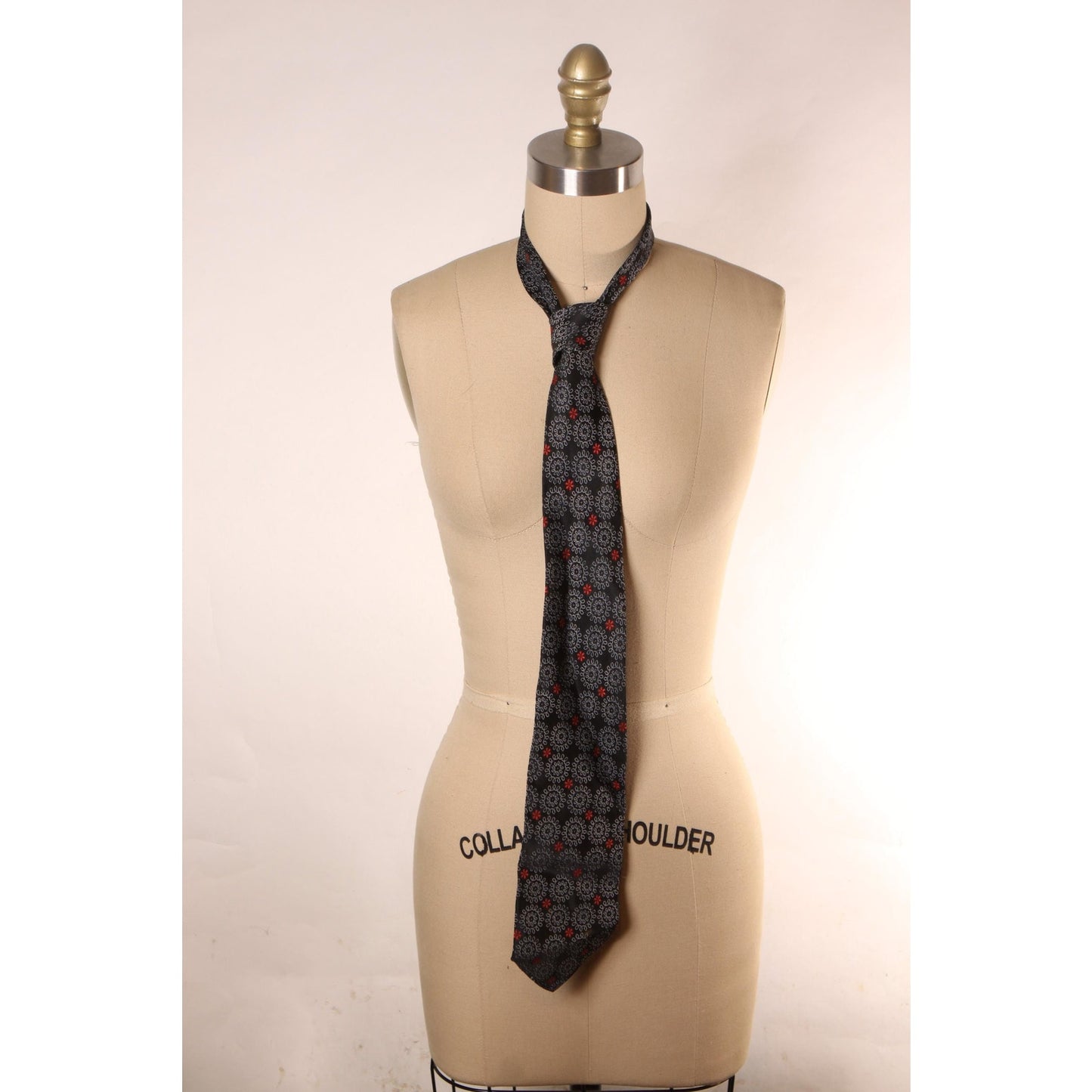 1960s Black and Red Swirl Floral Necktie Tie by Di Edwardo