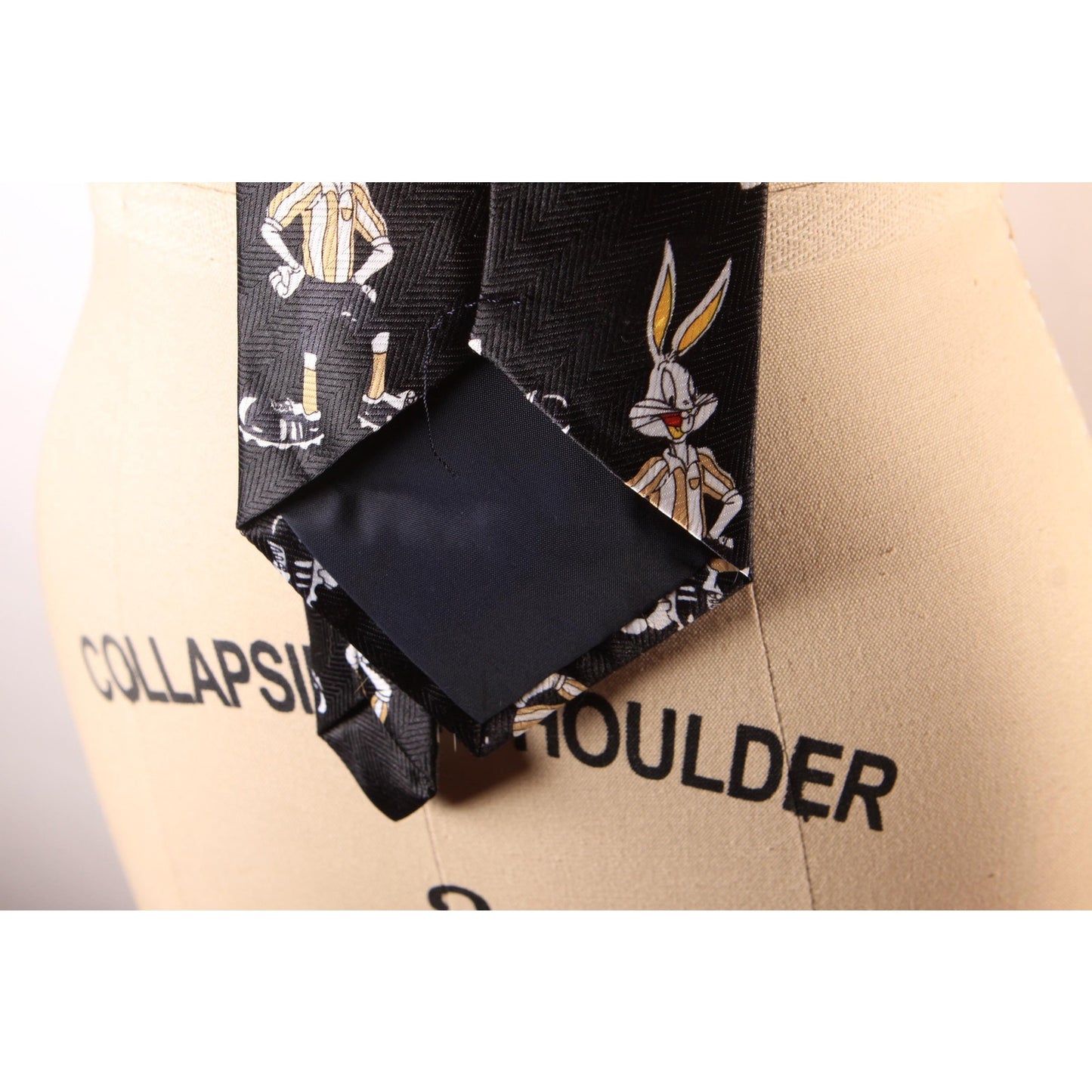 1990s Black and White Novelty Bugs Bunny Soccer Necktie by Paco Rabanne
