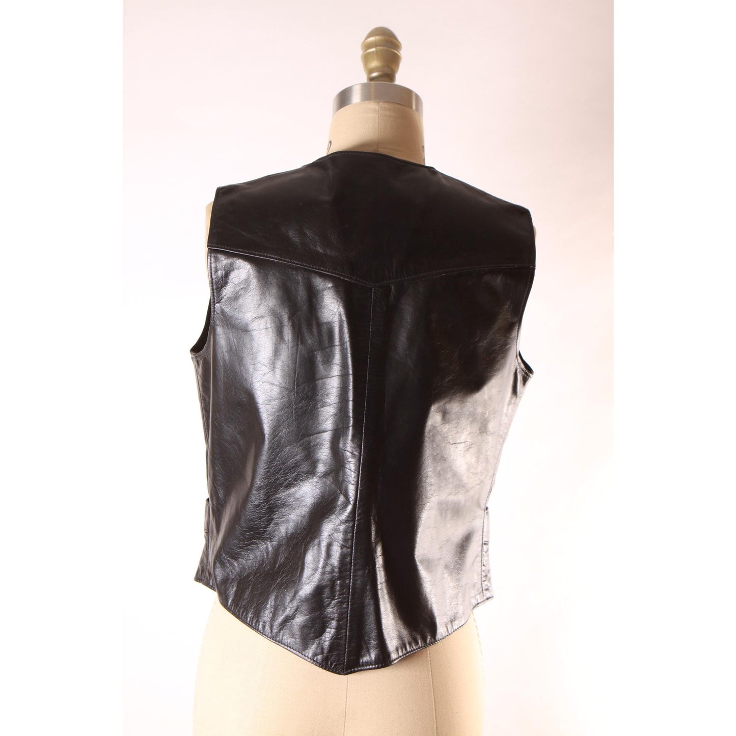 1970s Black Leather Button Down Pocketed Western Vest by Tony Lama -S-M