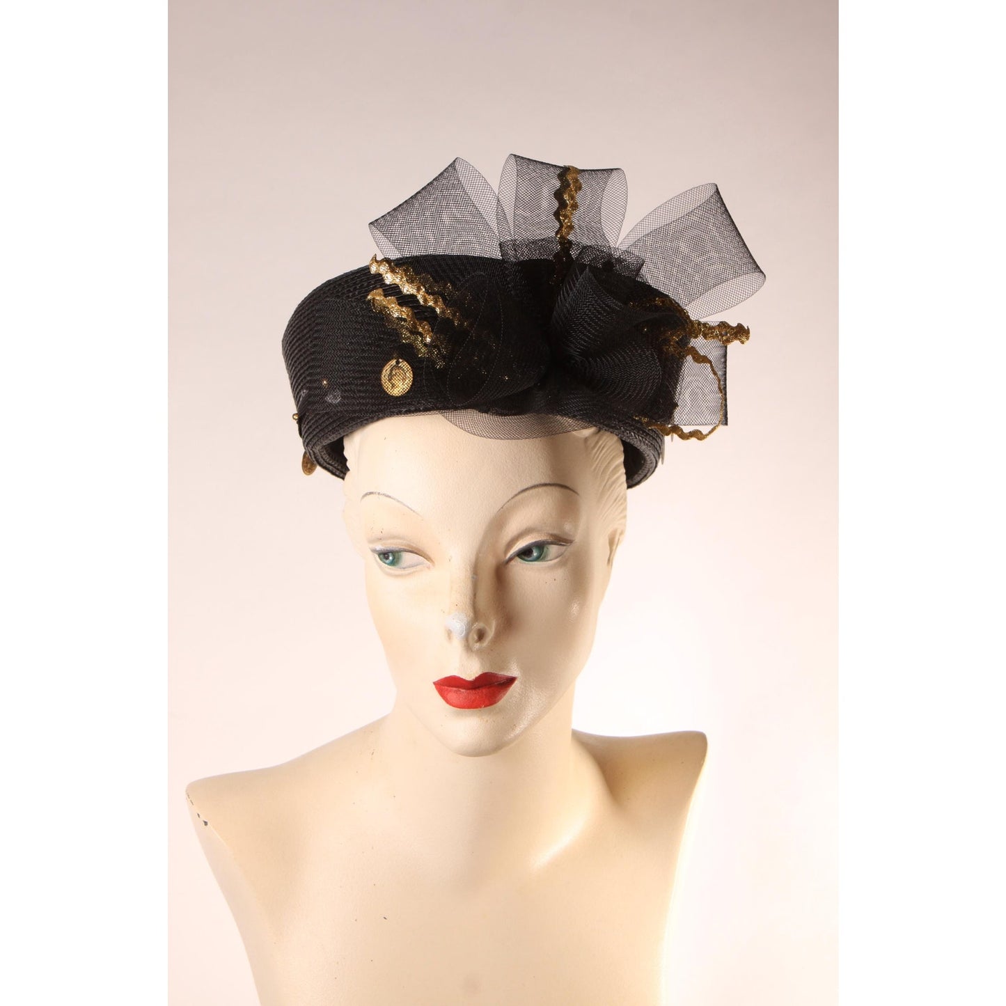 1980s Black and Gold Novelty Coin Avant Garde Pillbox Hat by Ethel Cross