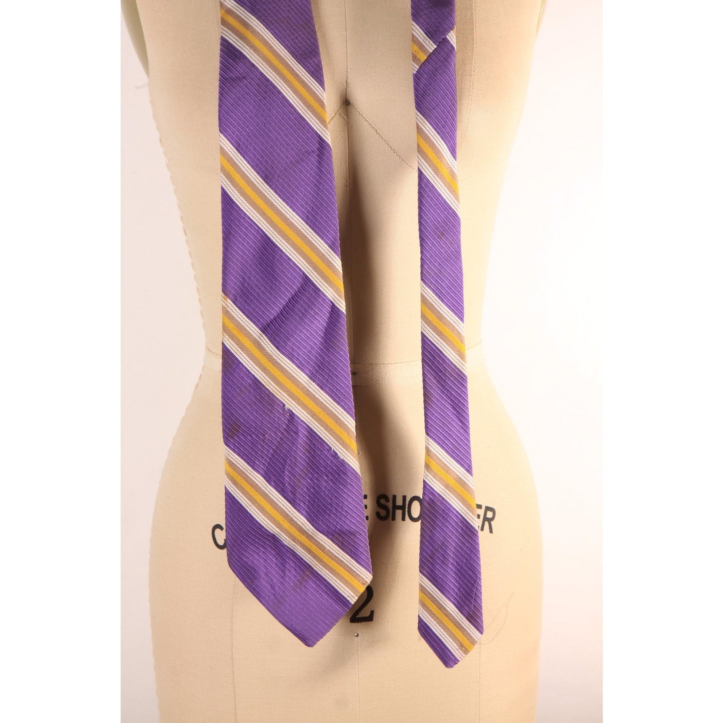 1970s Purple and Yellow Striped Wide Necktie Tie by Beau Brummell
