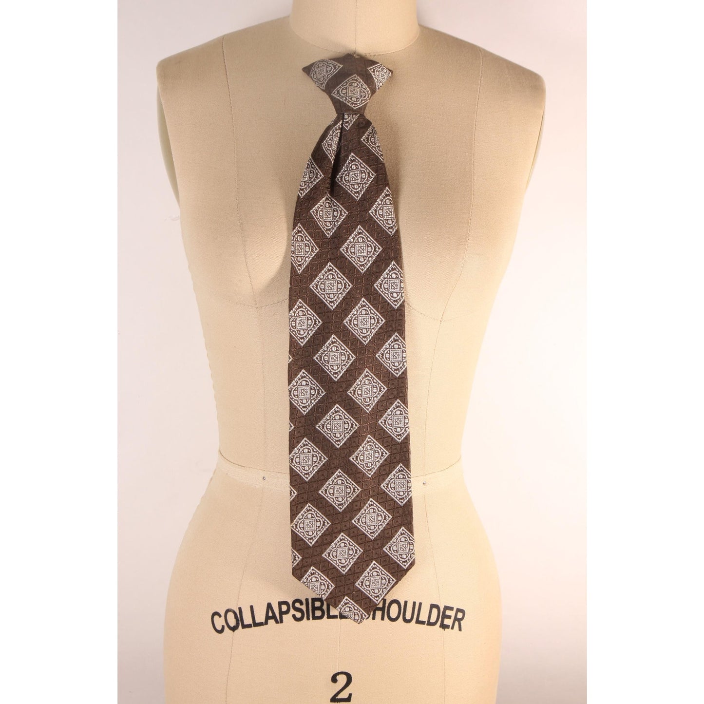 1960s Brown and White Geometric Clip On Necktie Tie by Salem Town