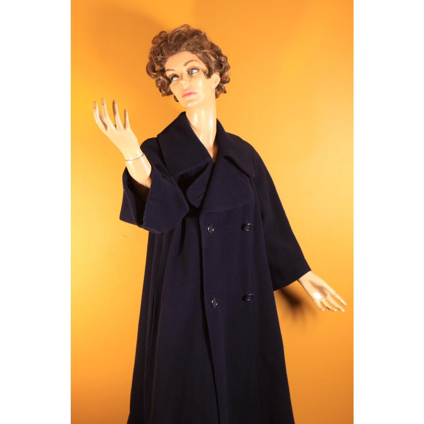1950s Navy Blue Long Sleeve Button Up Pea Coat by Traina-Norell -XL