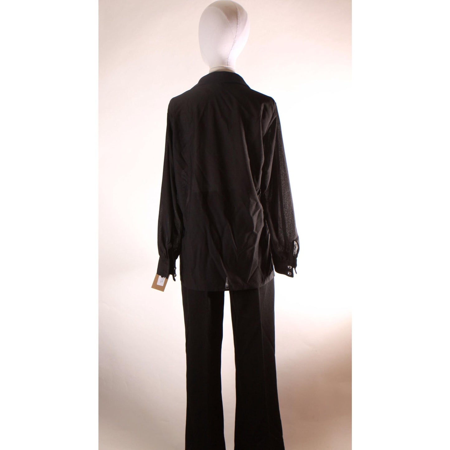 1970s Black and Red Three Piece Dagger Collar Blouse, Pants and Dracula Vampire Cape Halloween Costume -L