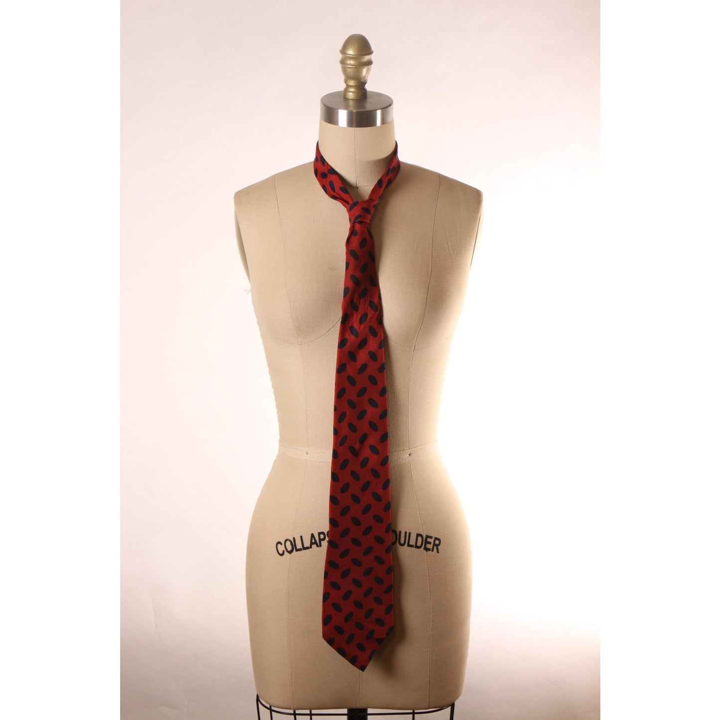 1980s Dark Red and Navy Blue Dot Print Necktie Tie by Coach