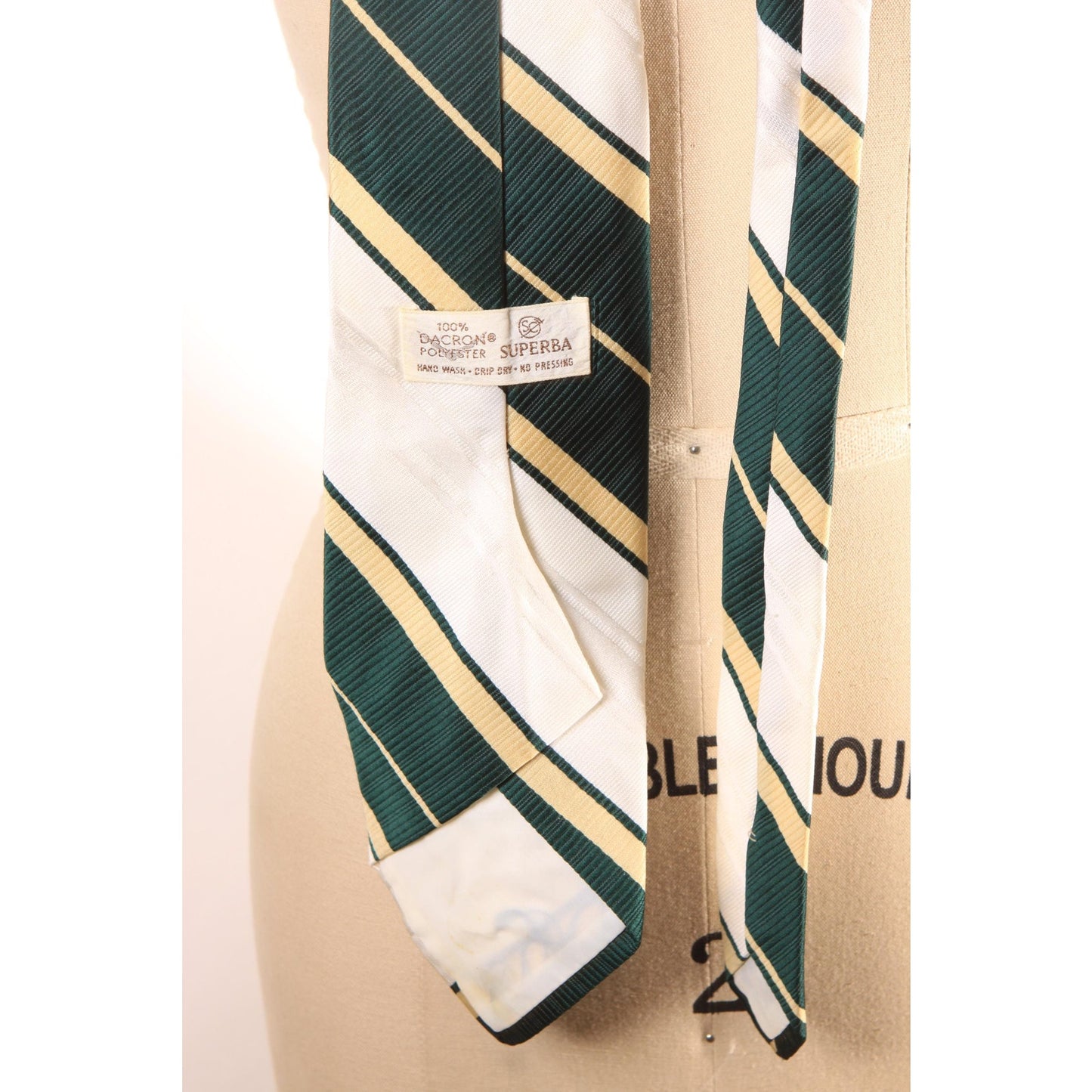 1970s Green, Yellow and White Striped Wide Necktie Tie by Superba