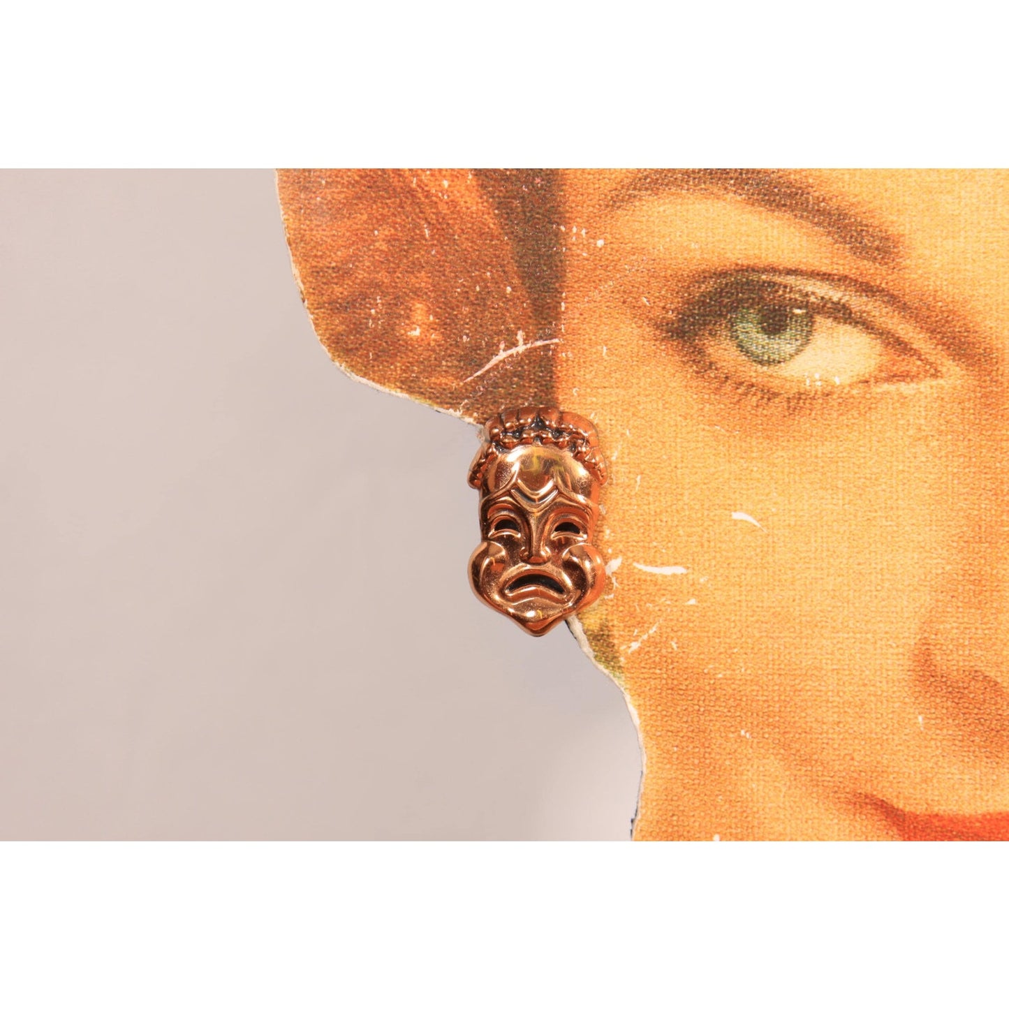1950s Copper Comedy and Tragedy Mask Bracelet with Matching Earrings Jewelry Set by Renoir