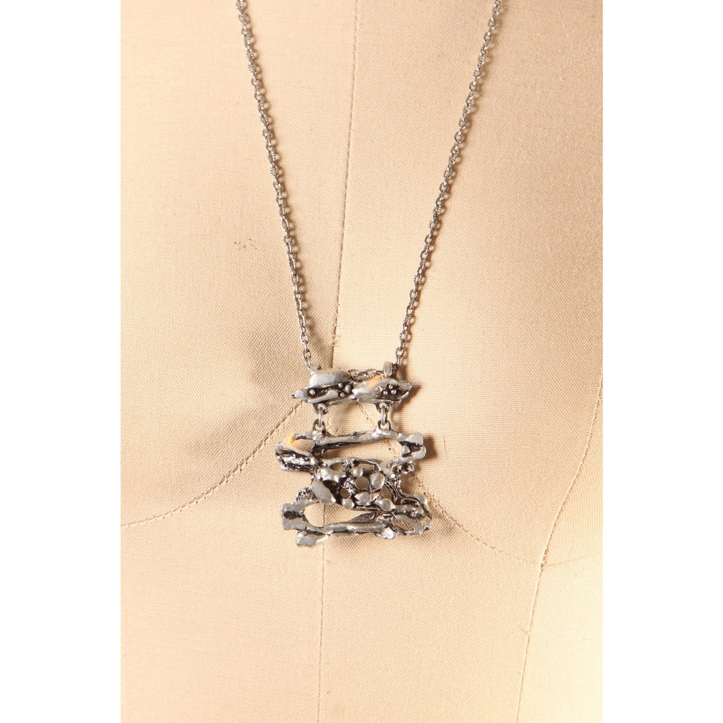 1970s Silver Tone Metal Abstract Brutalist Style Pendant Necklace by Tapani Vanhatalo Finland