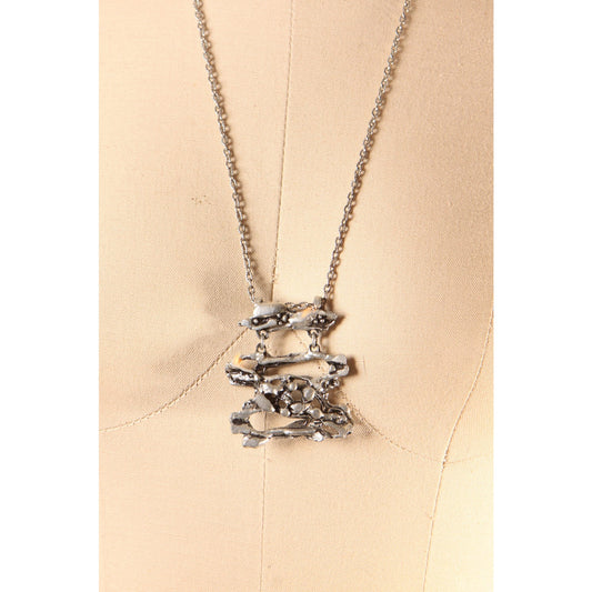 1970s Silver Tone Metal Abstract Brutalist Style Pendant Necklace by Tapani Vanhatalo Finland