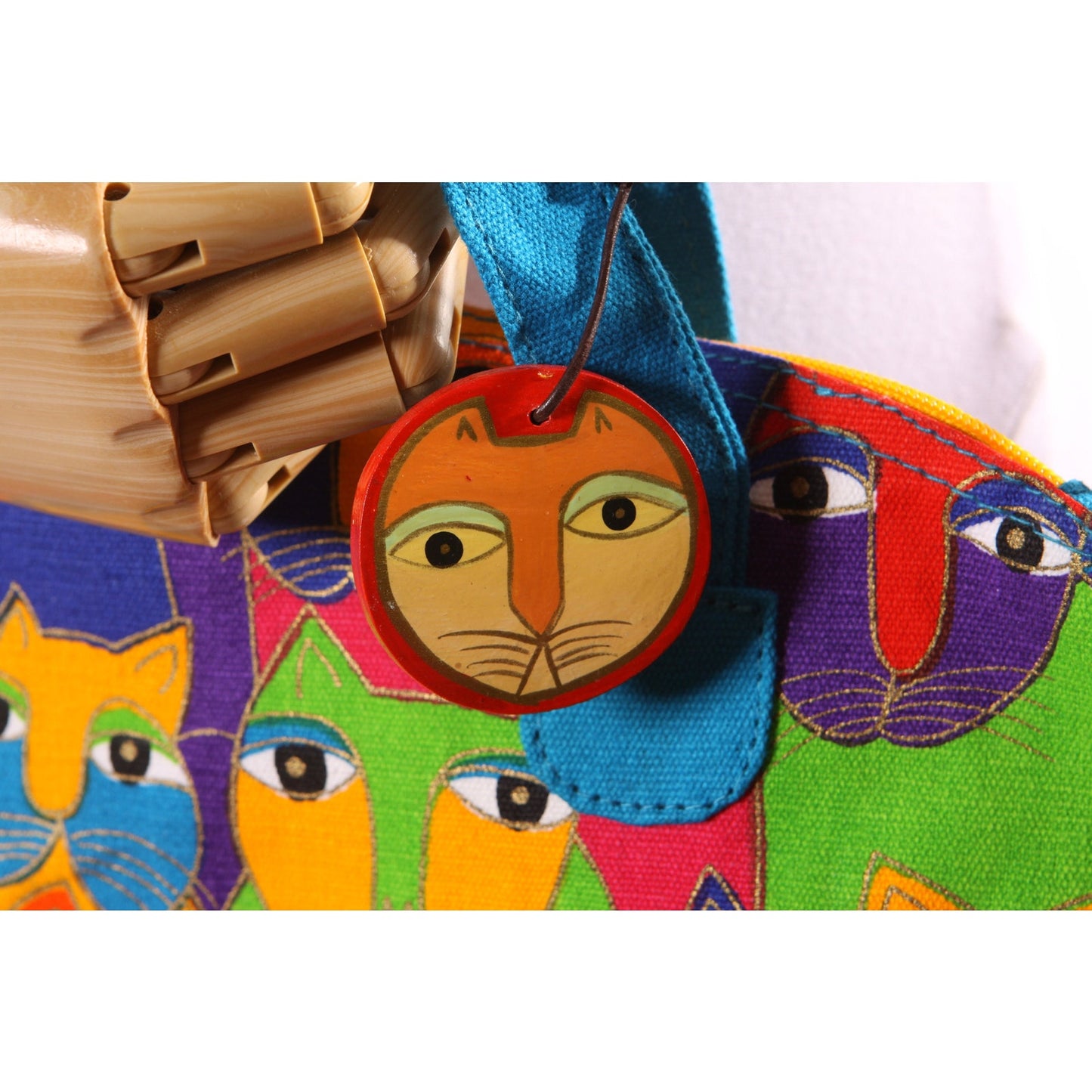 Deadstock 1980s Novelty Rainbow Multi-Colored Cat Print Top Handle Crossbody Shoulder Strap Purse by Laurel Burch