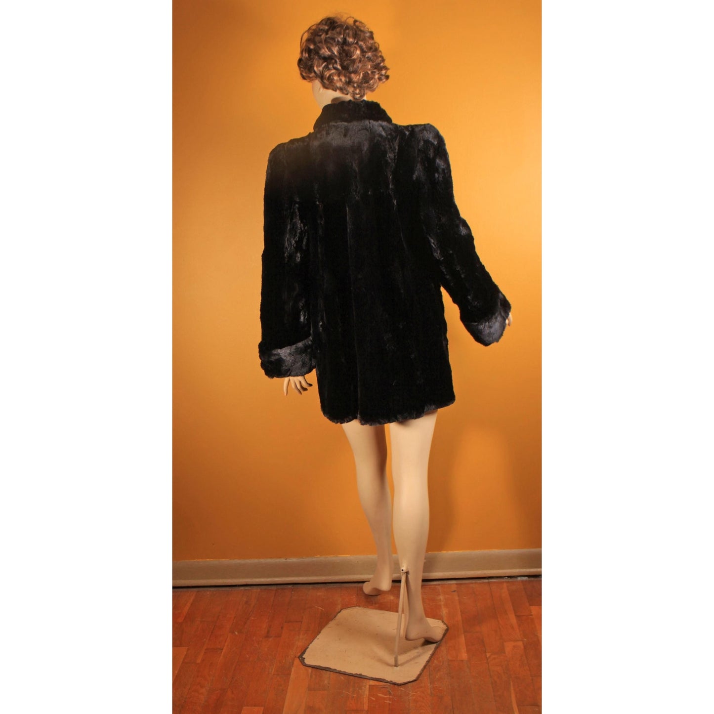 1940s Black Sheared Dyed Beaver Fur Coat by Cavin's -M-L