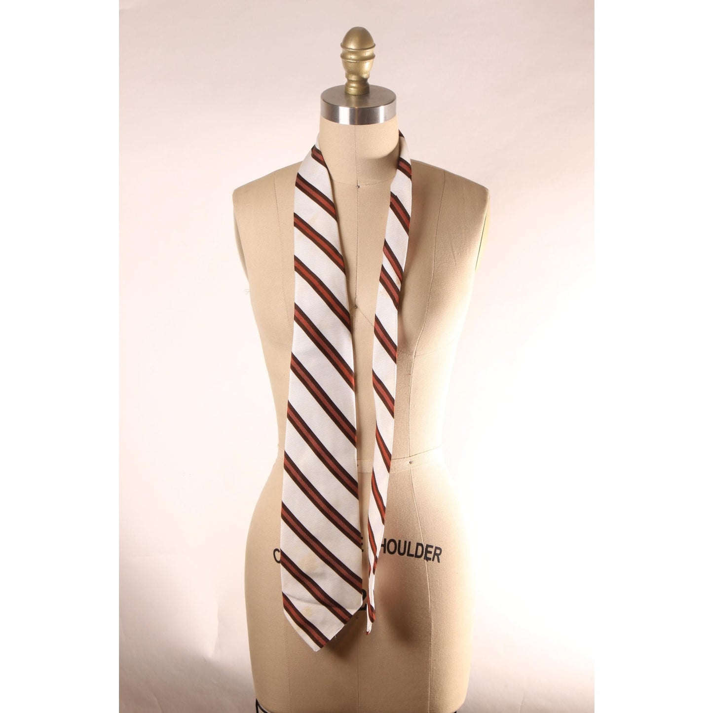 1970s Brown and White Striped Wide Necktie Tie by Monsieur Cravatieur