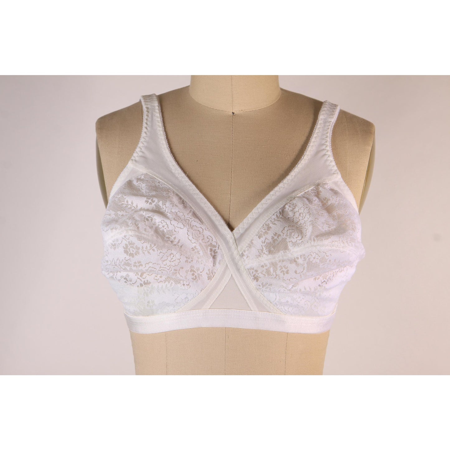 1970s 1980s Sheer White Floral Lace Criss Cross Bra