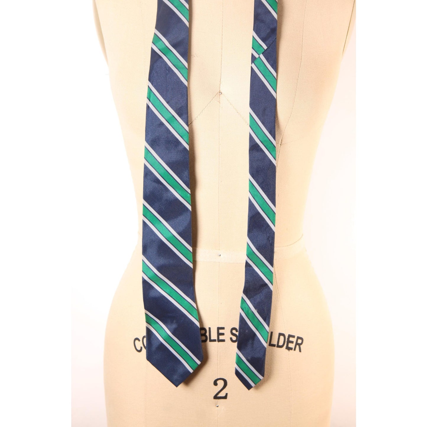 1970s Navy Blue and Green Striped Necktie Tie