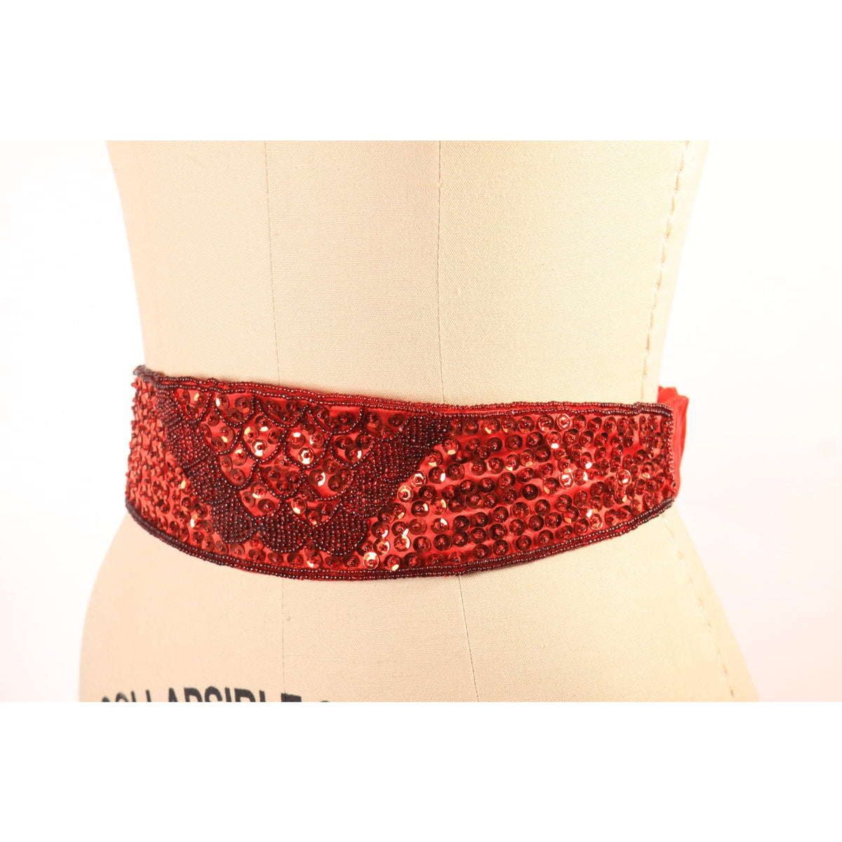 1980s Red Sequin and Beaded Cummerbund Belt