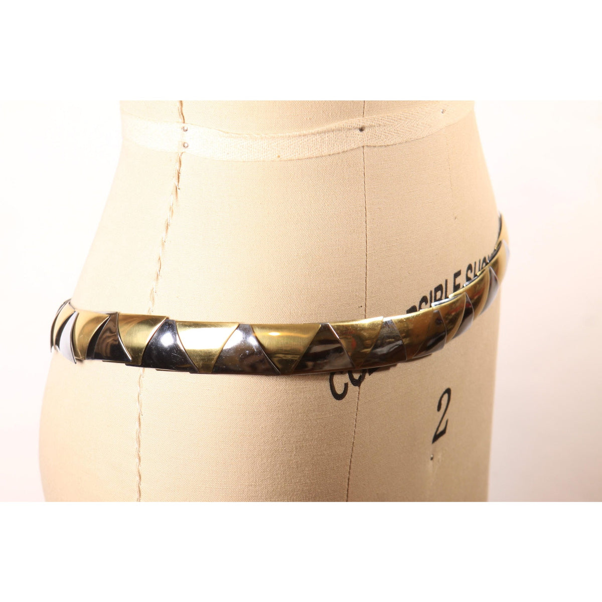1980s Silver and Gold Tone Metal Triangle Stretch Belt