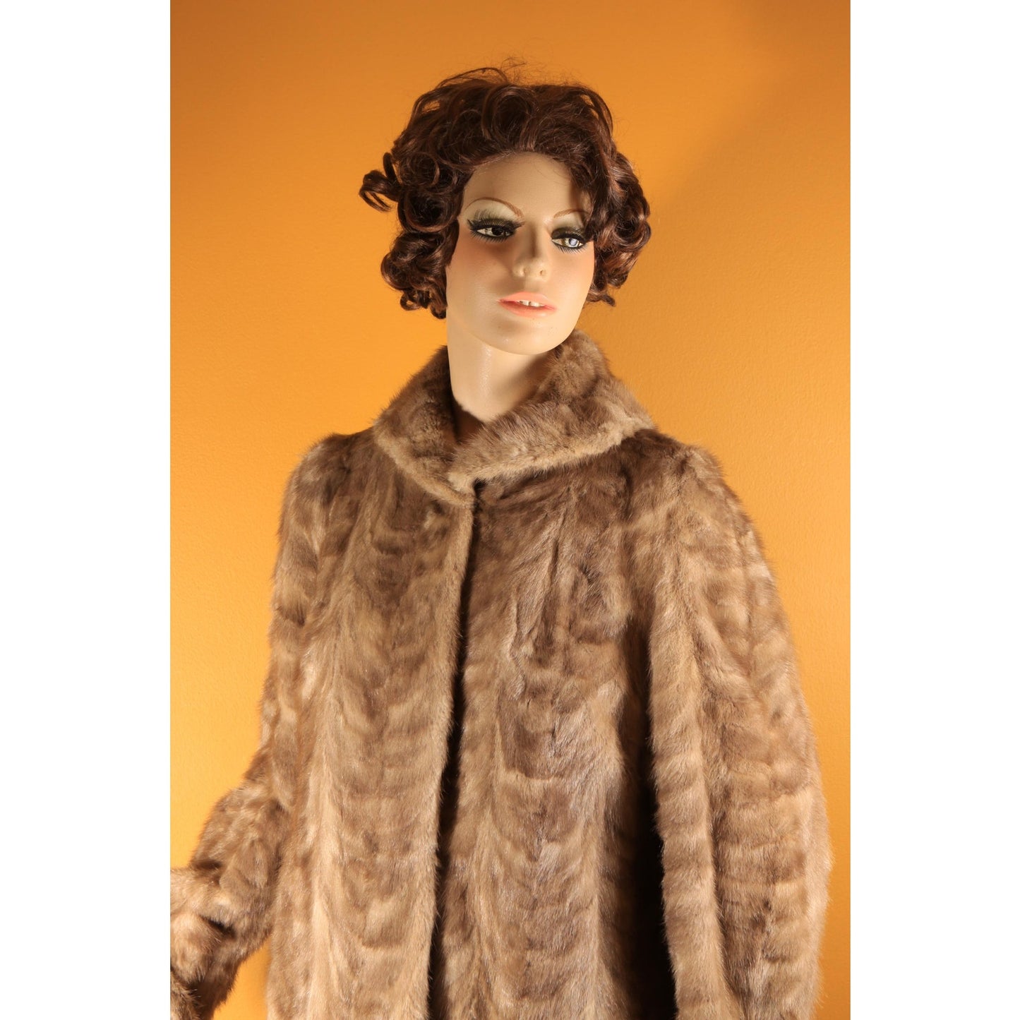 1950s Gray Brown Long Sleeve Rolled Cuff Mink Fur Coat by Gartenhaus -XL