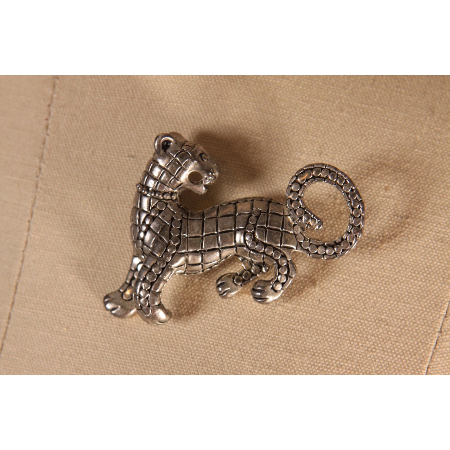 1980s Silver Tone Metal Big Cat Leopard Novelty Brooch