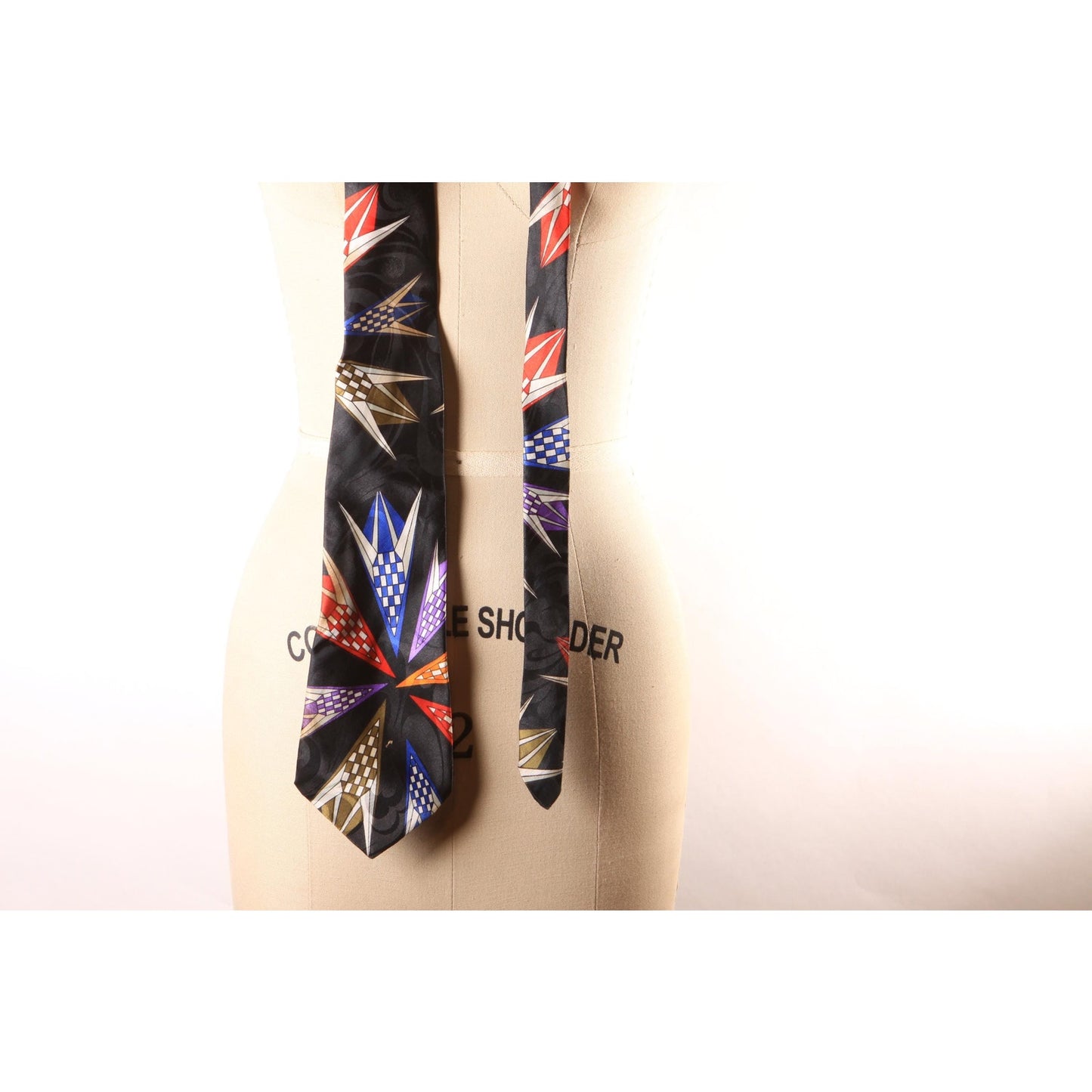 1980s 1990s Black Multi-Colored Geometric Necktie