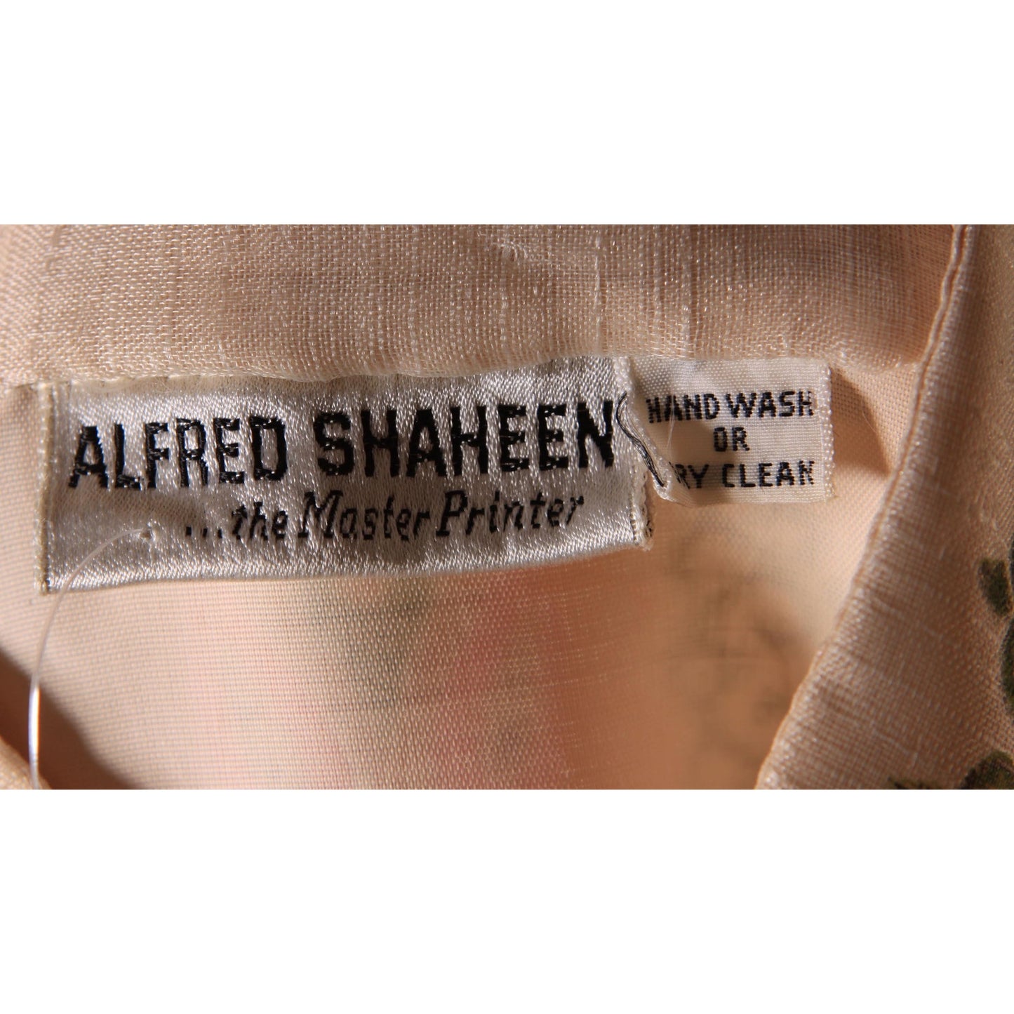 1960s Pale Beige Pink and Green Swirl Paisley Print Sheer Long Sleeve Hawaiian Dress by Alfred Shaheen -S-M