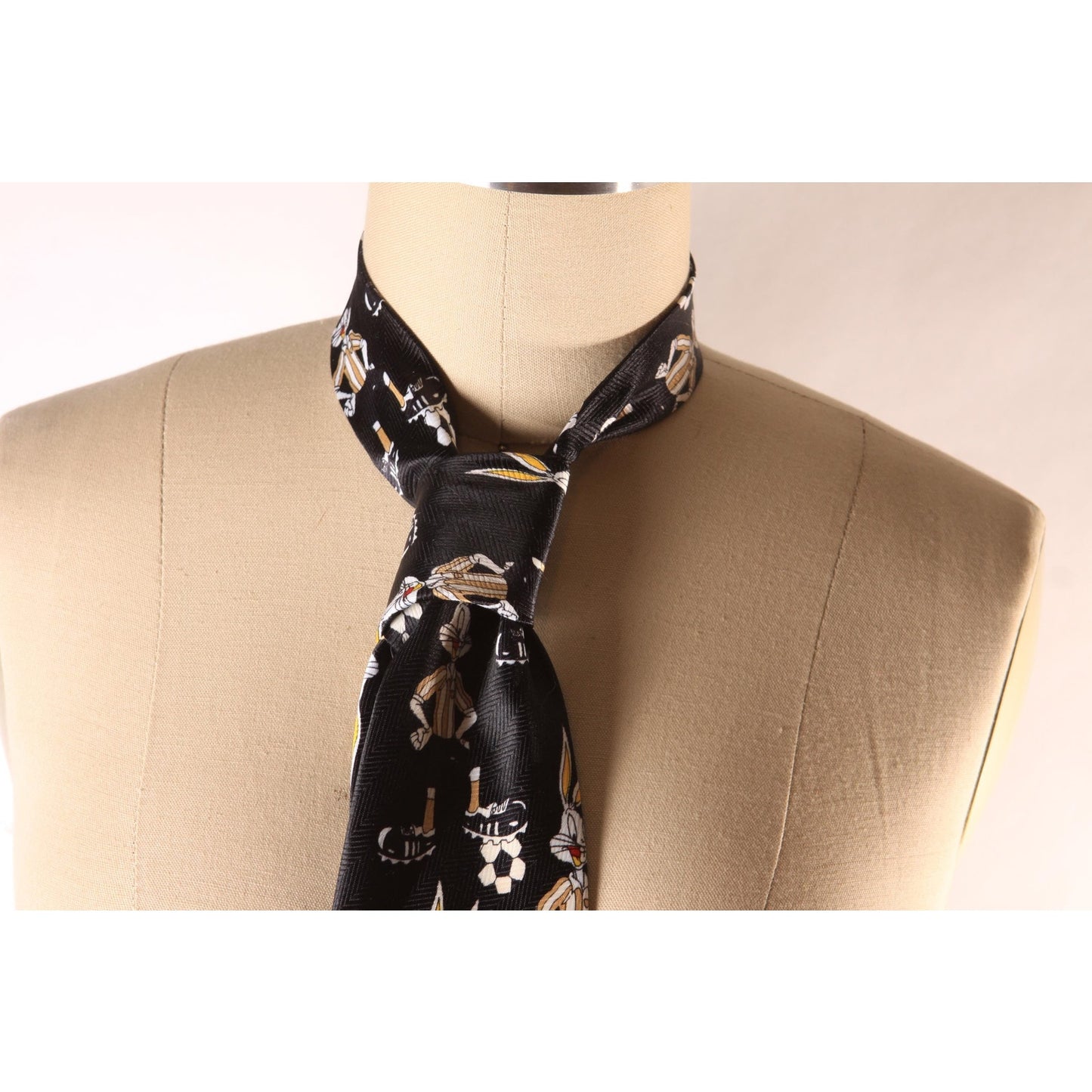 1990s Black and White Novelty Bugs Bunny Soccer Necktie by Paco Rabanne