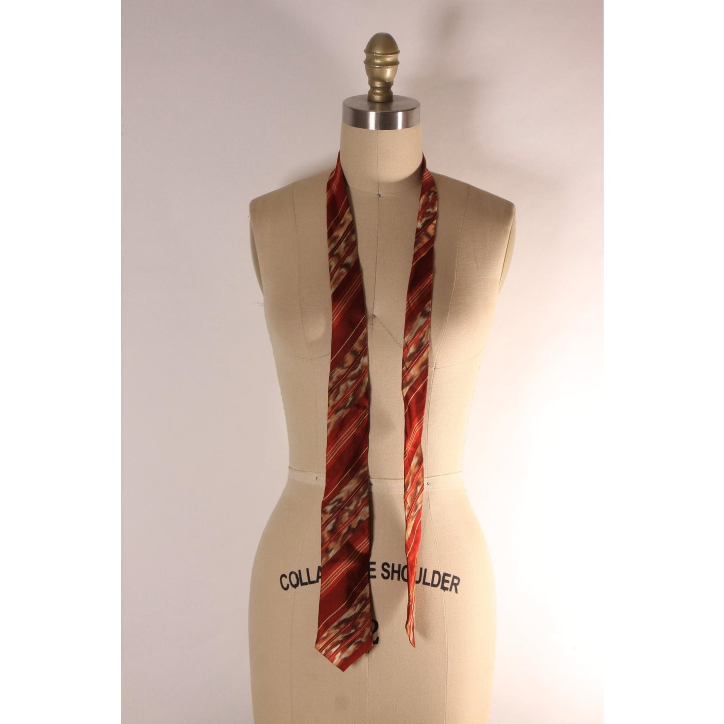 1970s Red, Orange and Cream Striped Abstract Necktie Tie