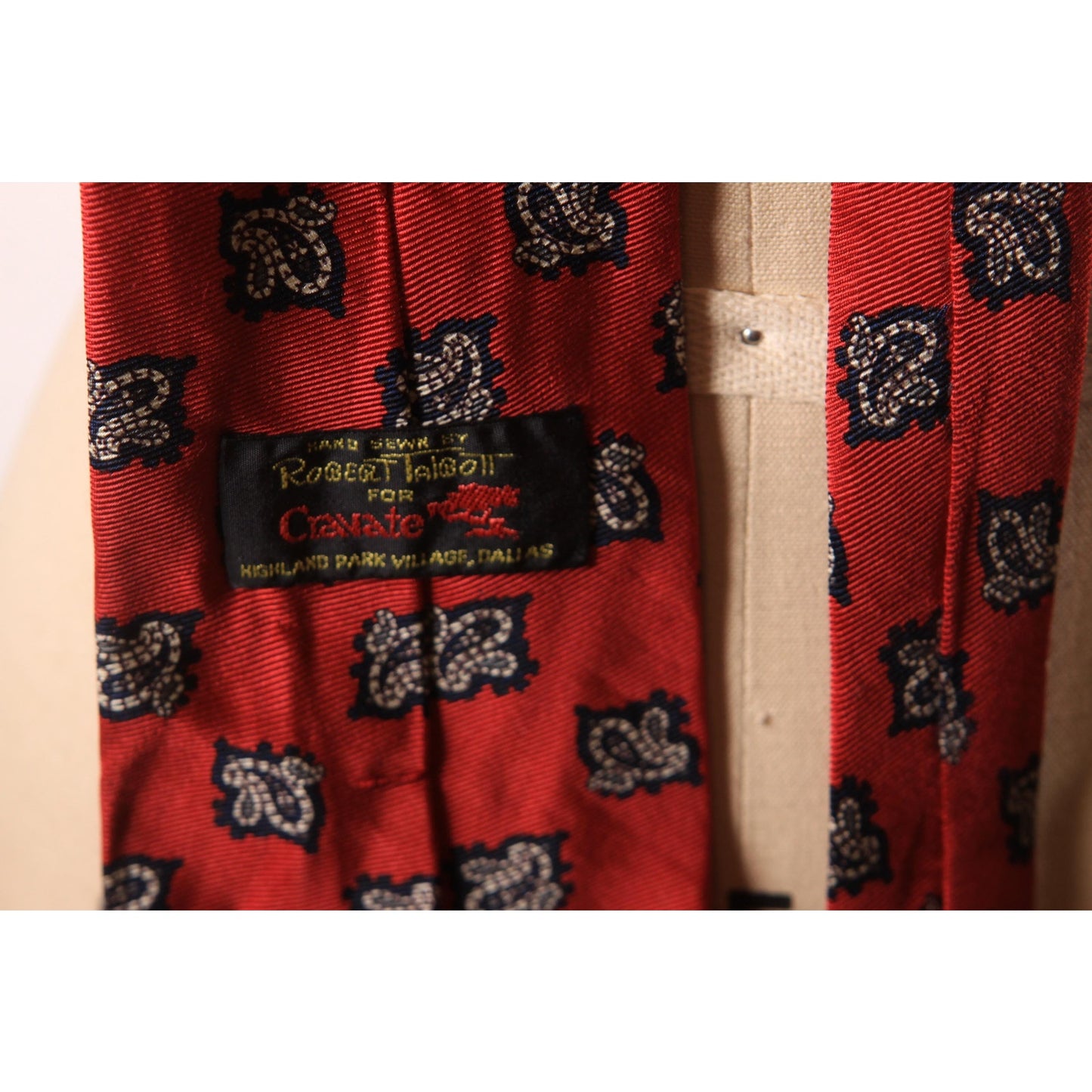 1970s Red and Blue Paisley Print Necktie Tie by Robert Talbott for Cravate