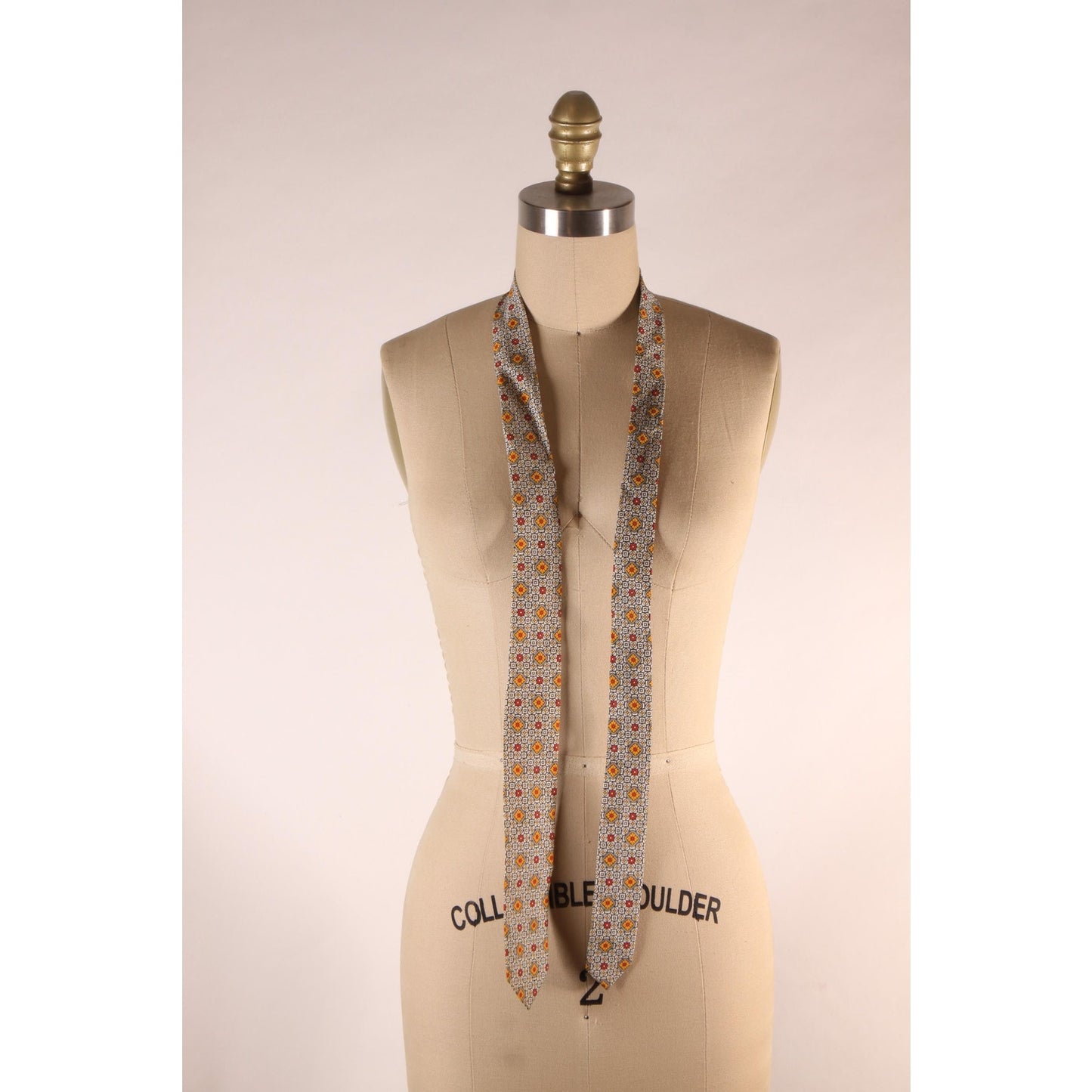 1960s White, Yellow and Red Geometric Print Necktie Tie by Holiday Cottons by Melbroke