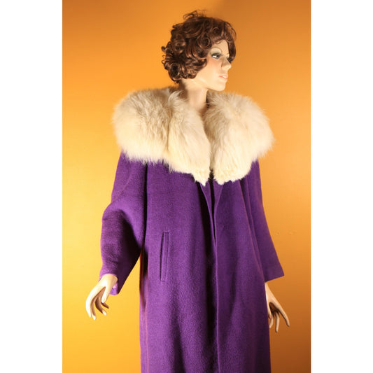 1950s Purple and Cream White Fox Fur Swing Coat -M