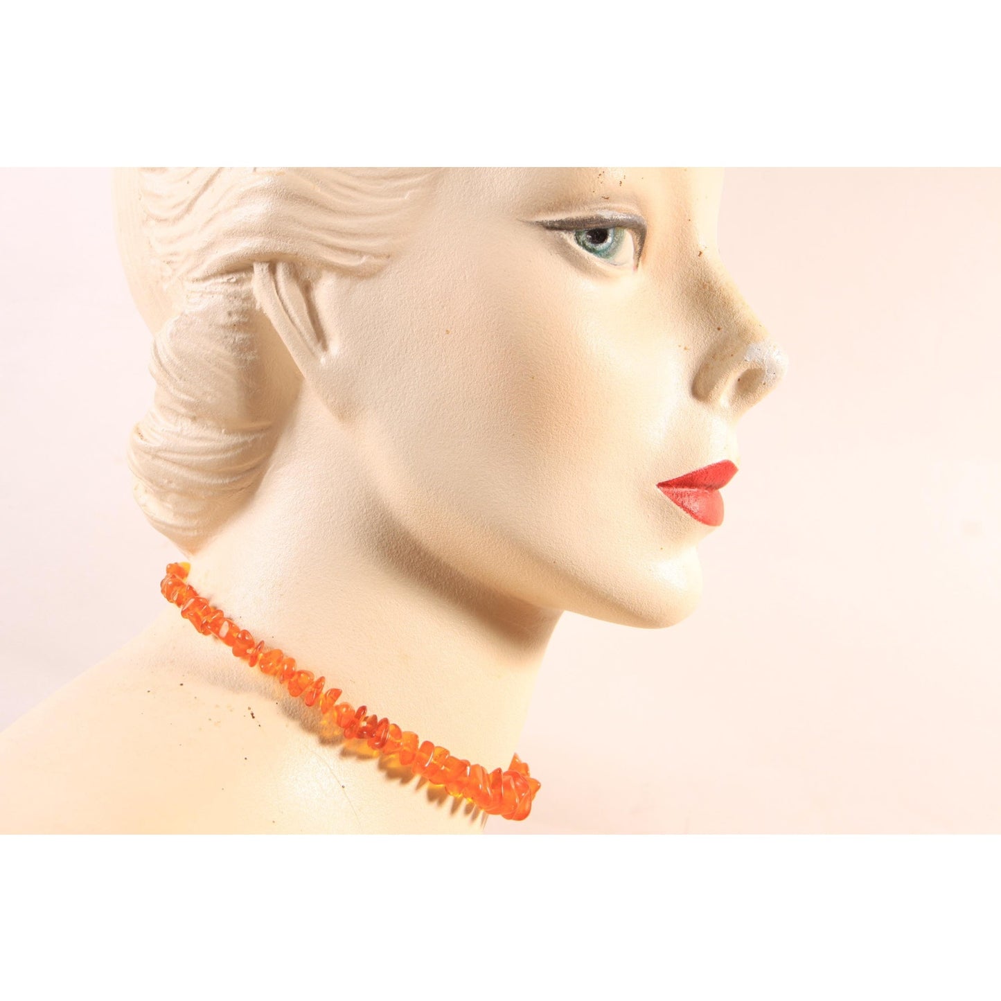 1950s Orange Plastic Beaded Faux Amber Necklace