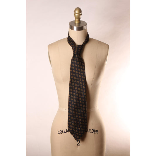 1970s Black and Brown Paisley Wide Necktie Tie by Albert LTD for Robert Talbott