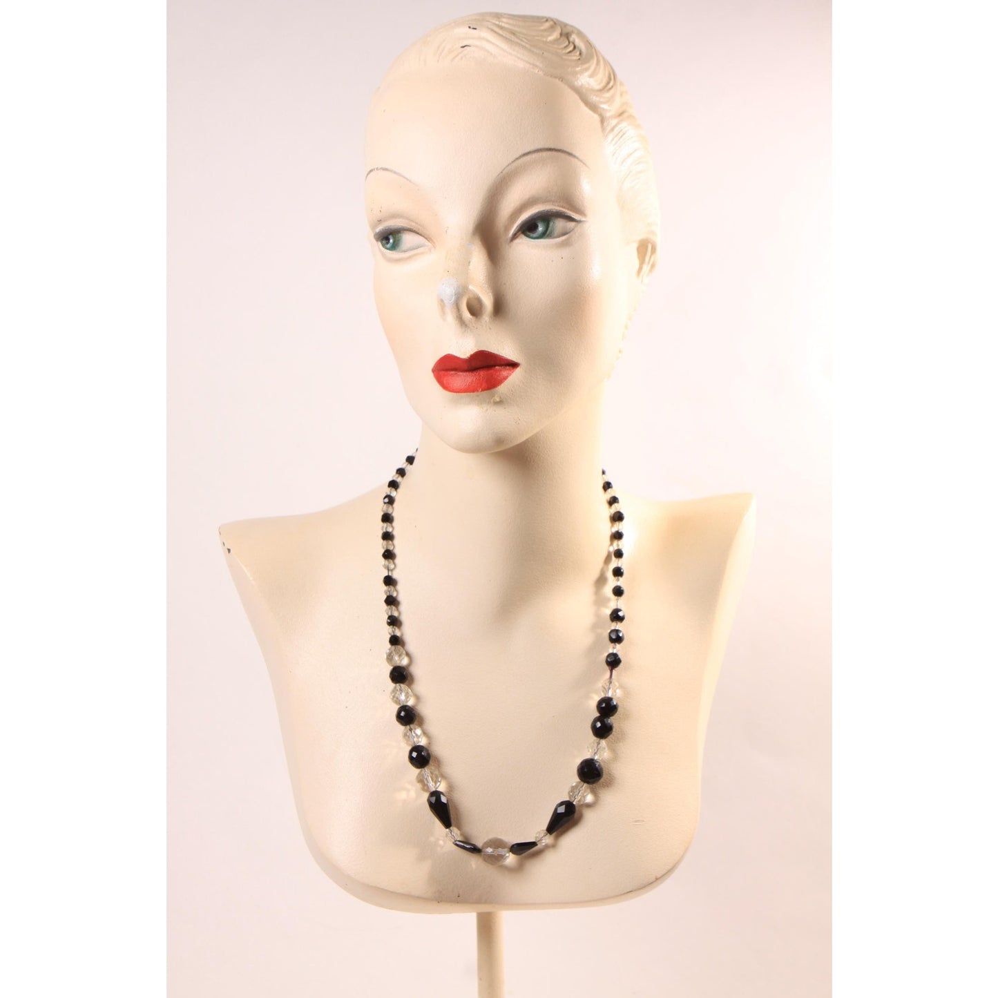 1950s Black and Clear Glass Faceted Beaded Necklace