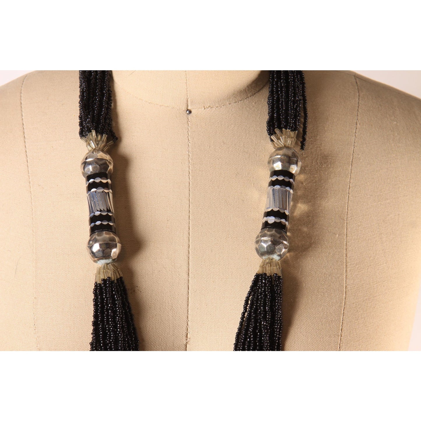 1970s 1980s Black and Silver Tone Metal Beaded Heart Oversized Chunky Pendant Necklace