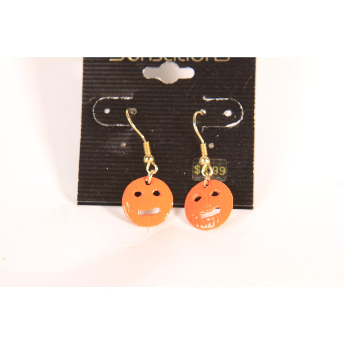 Deadstock 1980s 1990s Novelty Halloween Orange Pumpkin Jackolantern Dangle Pierced Earrings by Sensations