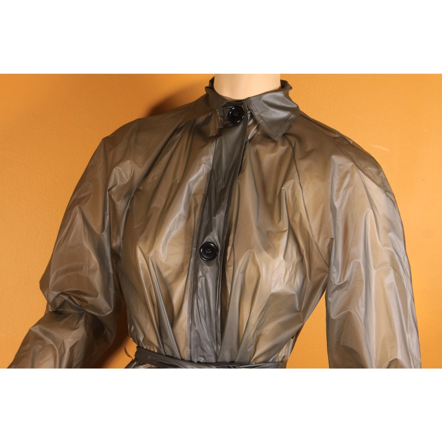 1950s 1960s See Through Gray Button Down Belted Raincoat with Matching Rain Bonnet by Aqua Sheen by Exylin -S