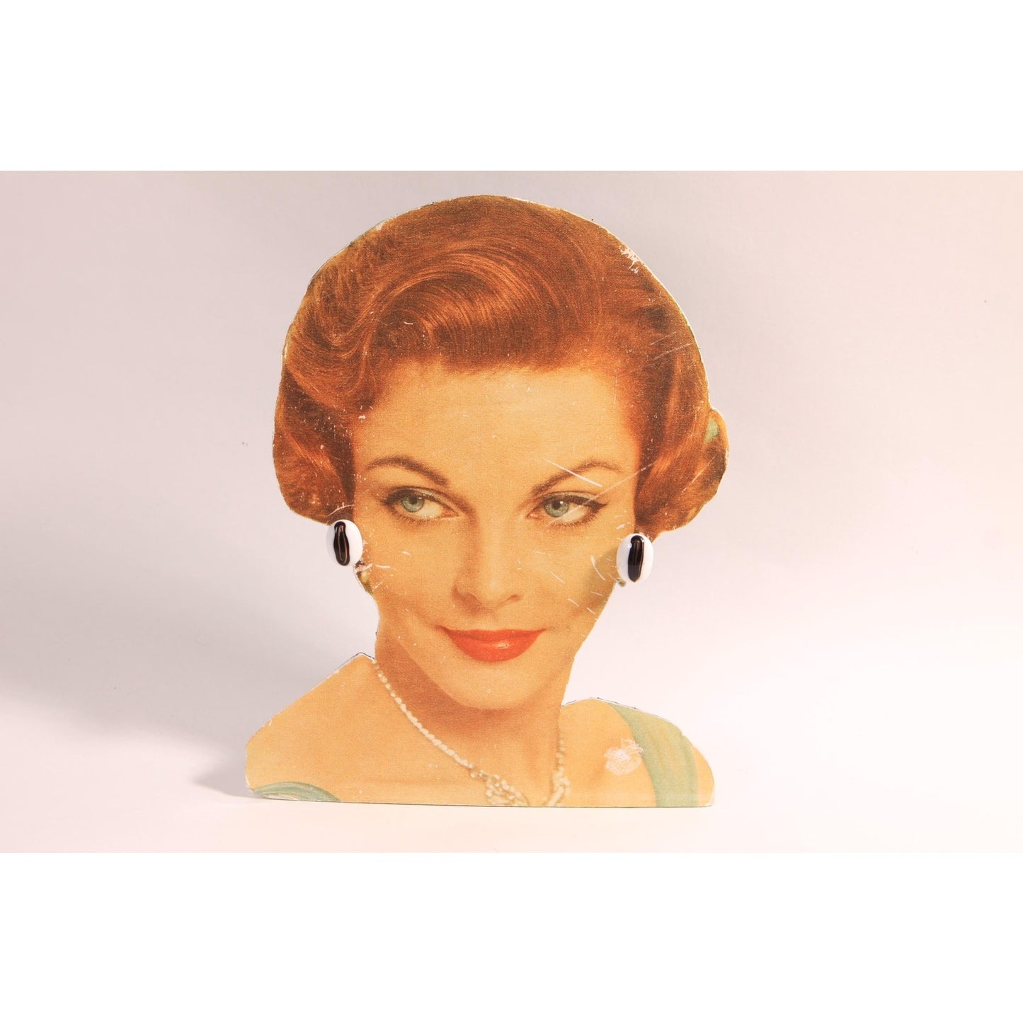 1950s White and Black Glass Beaded Screw Back Earrings
