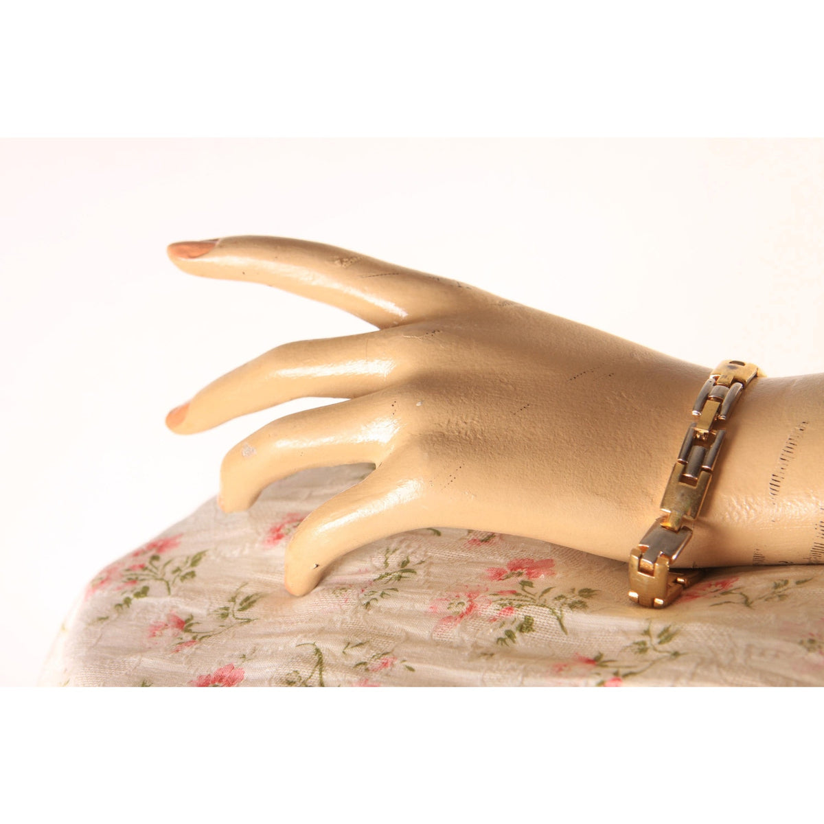 1980s Silver Tone and Gold Tone Metal Square Link Bracelet