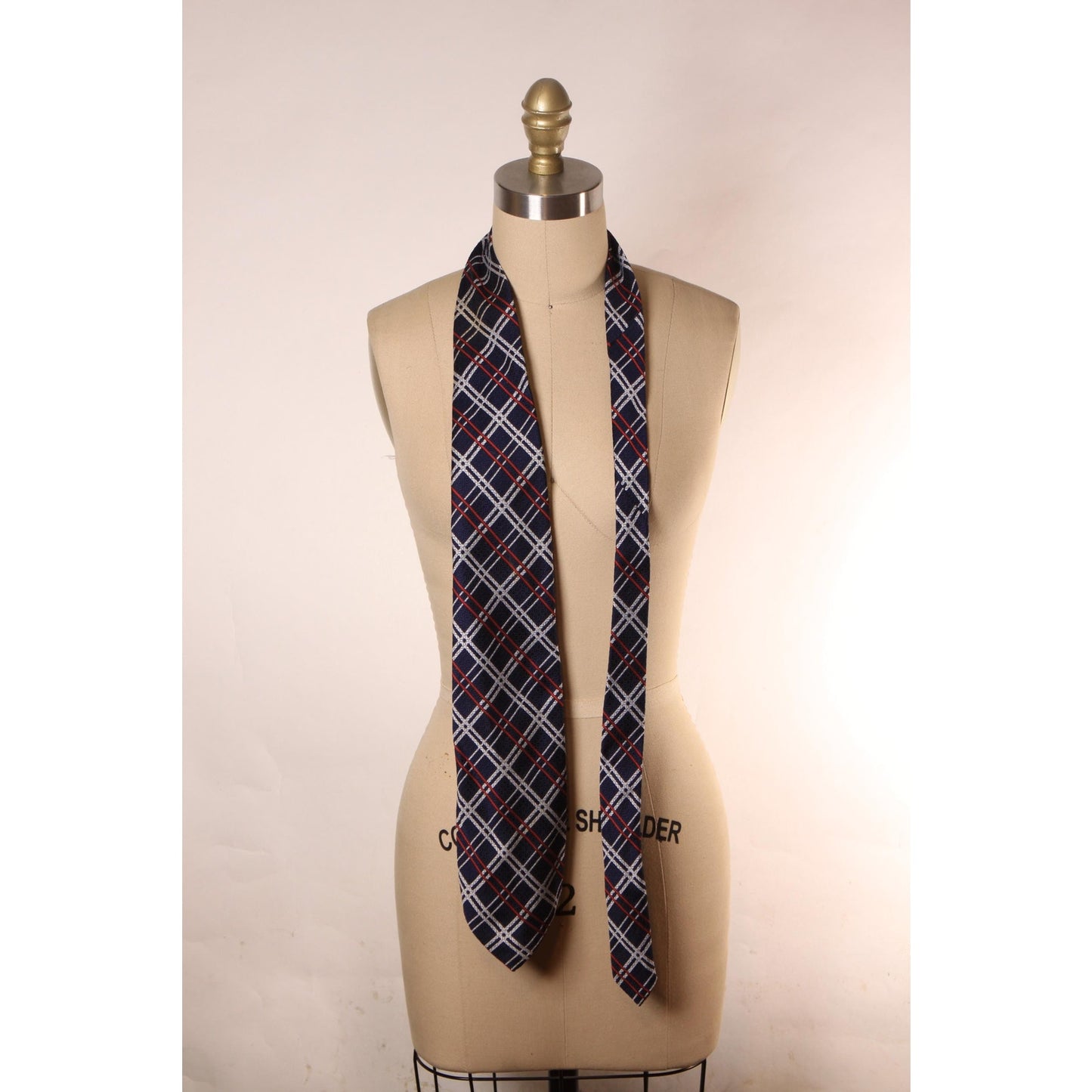 1970s Red, White and Blue Plaid Wide Necktie Tie