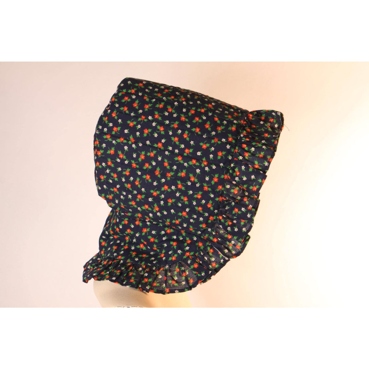 1970s Blue, Red, Yellow and White Floral Calico Prairie Bonnet Hat