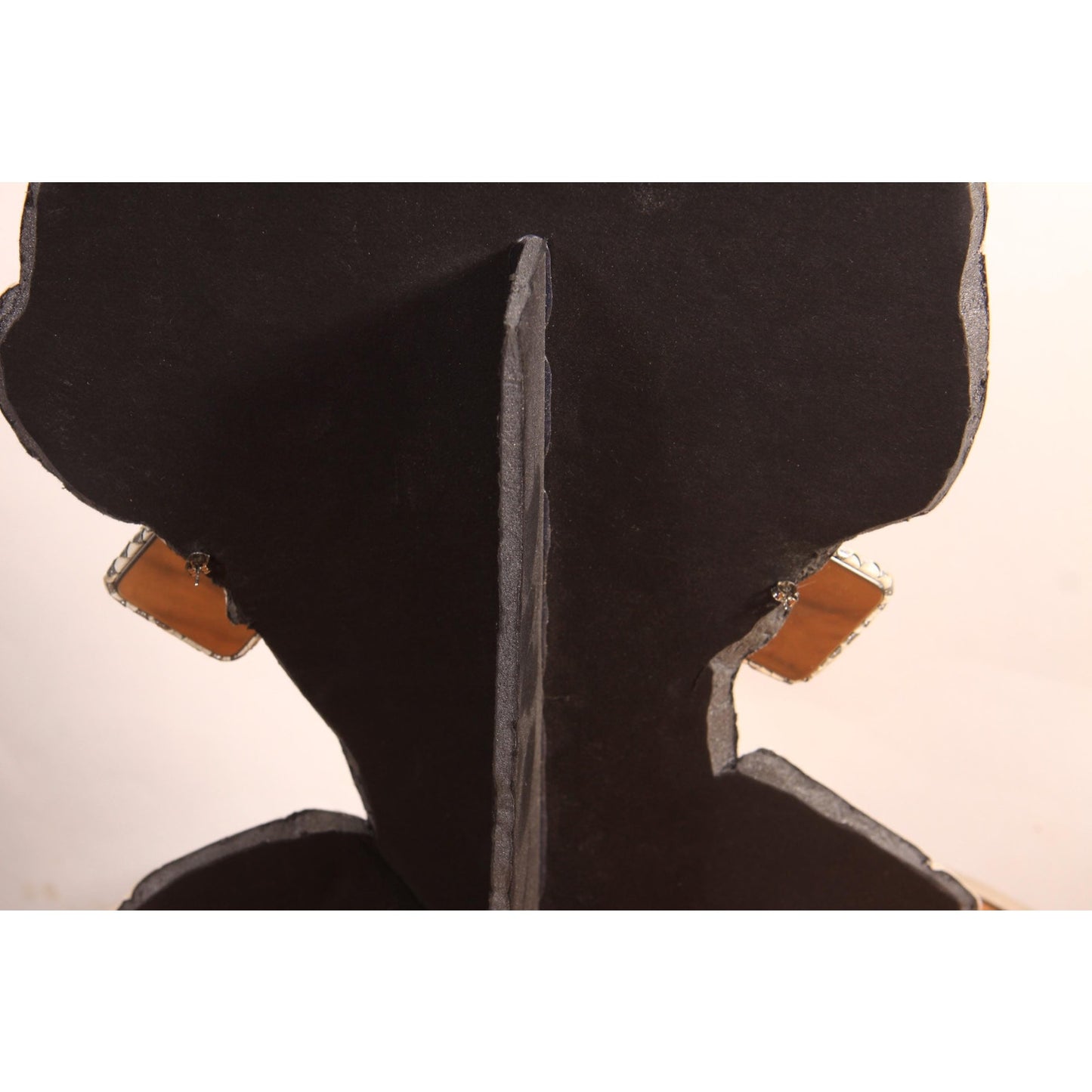1980s Cream and Silver Leather Woven Oversized Geometric Square Pierced Earrings