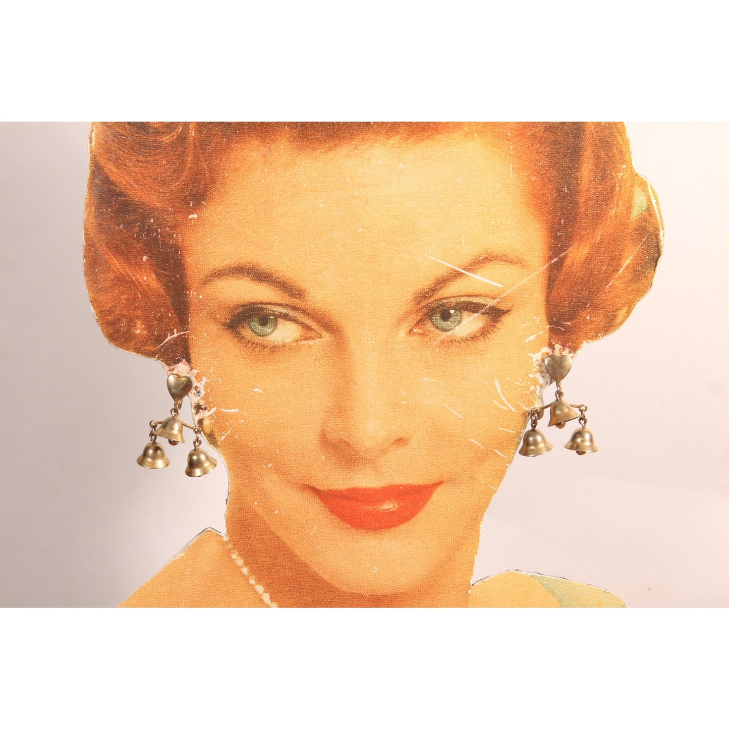 1950s Silver Tone Metal Novelty Wedding Bridal Bells Dangle Screw Back Earrings