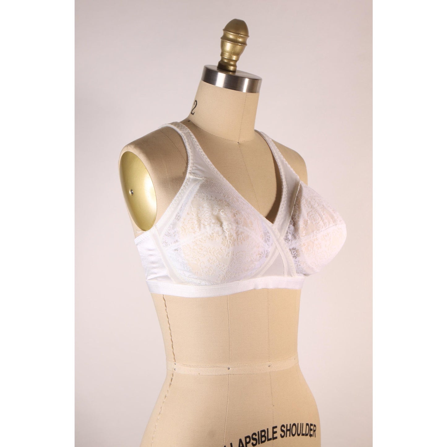 1970s 1980s Sheer White Floral Lace Criss Cross Bra